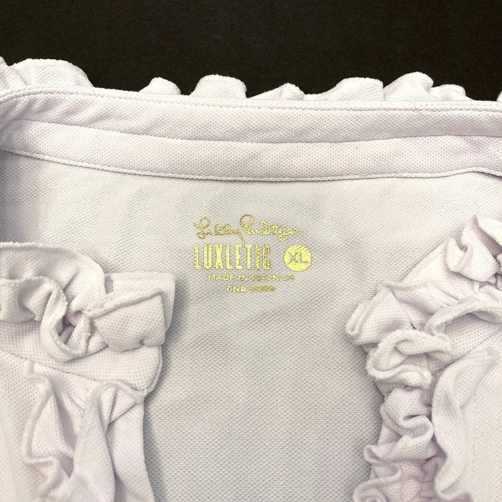Lily Pulitzer Luxletic Top White V-Neck Ruffle Cap Short Sleeve Womens XL - Picture 3 of 8